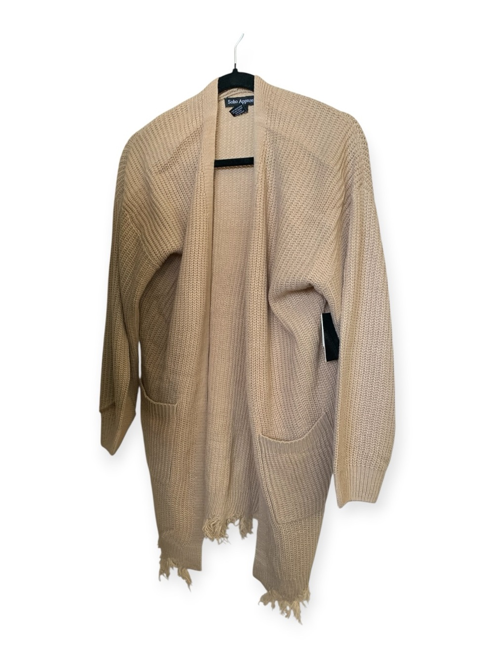 Soho Apparel Beige Open-Front Fringe Knit Cardigan